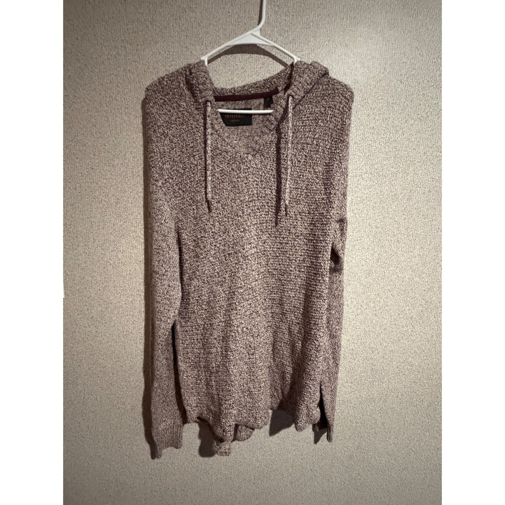 Outpost Makers Mens Marled Knit Hoodie Sweater Burgundy Cream Large V-Neck L‎